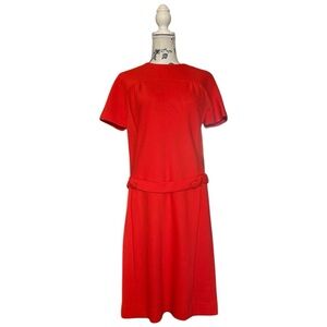 Vintage Butte Knit Red Wool Dress 60s Mod Style Short Sleeve Belted Waist A-Line
